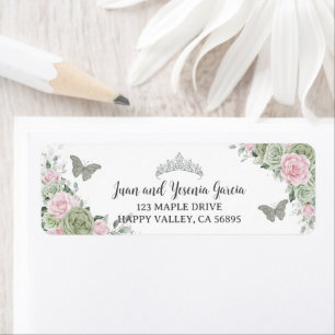 Étiquette Sage Green Rose Floral Quinceanera Adresse de reto