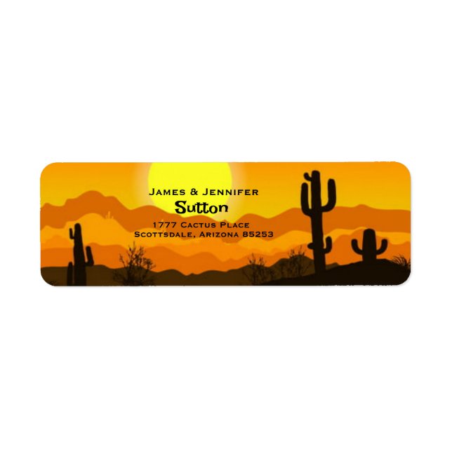 Étiquette Saguaro Cactus au coucher du soleil Adresse de ret (Devant)