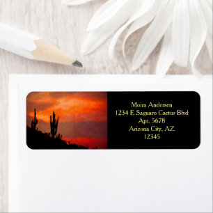 Étiquette Saguaro Cactus Silhouette Arizona Red Sunset