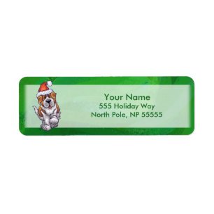 Étiquette Saint Bernard mignonne à Santa Chapeau sur Vert