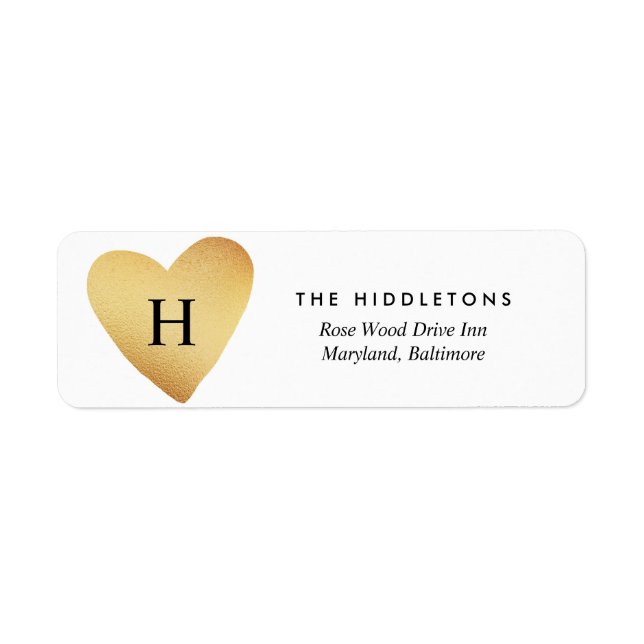 Étiquette Saint-Valentin Photo Faux Gold Foil Coeur Monogram (Devant)