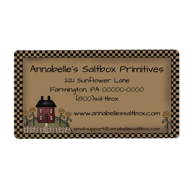 Étiquette Saltbox primitif et tournesols Personnalisé (Devant)