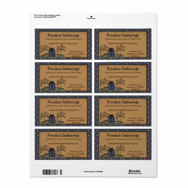 Étiquette Saltbox primitif rustique & Etoiles Livraison (Feuille entière)