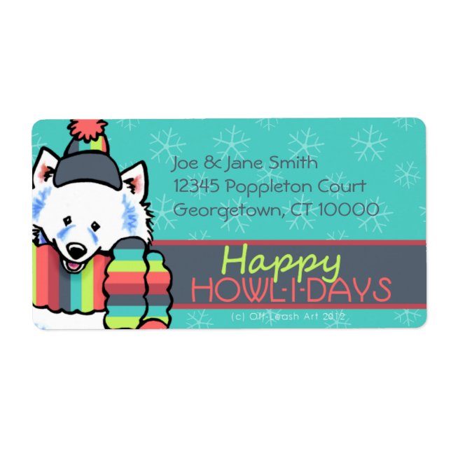 Étiquette Samoyed Eskie Happy Howlidays (Devant)