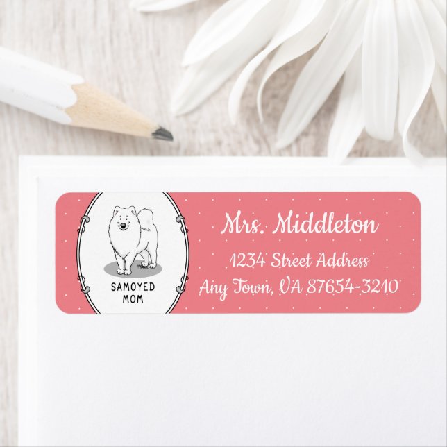 Étiquette Samoyed Maman (blanc) Mignonne Fun Chien Maman (En situation)