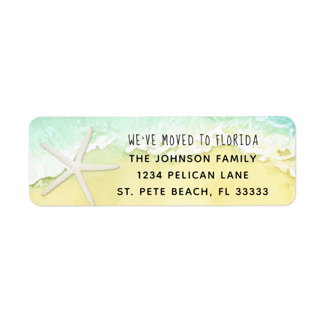 Étiquette Sandy Beach Starfish We Moved Adresse de retour (Devant)