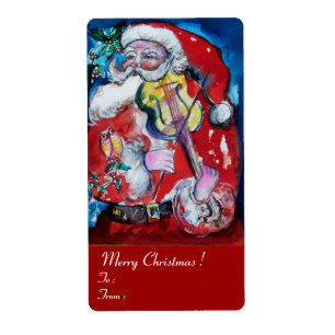 Étiquette SANTA CLAUS AVEC VIOLIN Musical Christmas Red