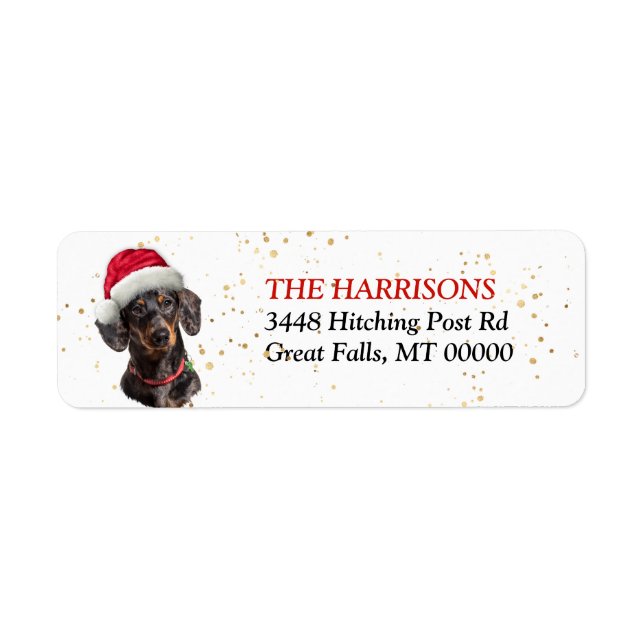 Étiquette Santa Hat Black Tan Dachshund Adresse de retour (Devant)
