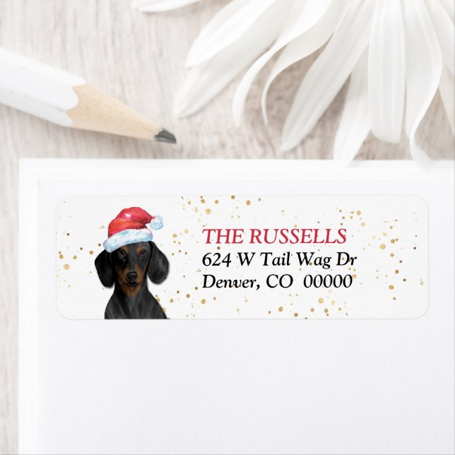 Étiquette Santa Hat Dachshund Chien Noël Adresse de retour (En situation)