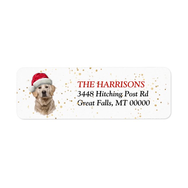 Étiquette Santa Hat Golden Retriever Dog Adresse de retour (Devant)