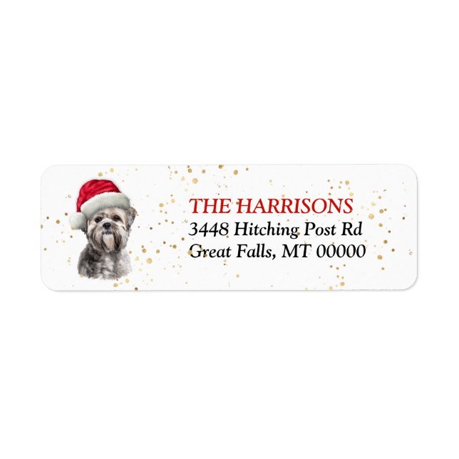 Étiquette Santa Hat Lhasa Apso Chien Retour Adresse (Devant)