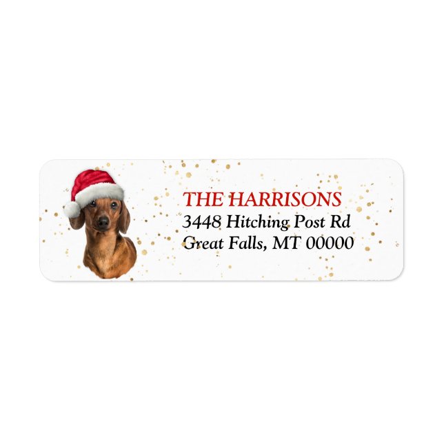 Étiquette Santa Hat Red Dachshund Adresse de retour (Devant)