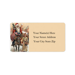 Étiquette Santa Rides a Donkey Vintage Address Label
