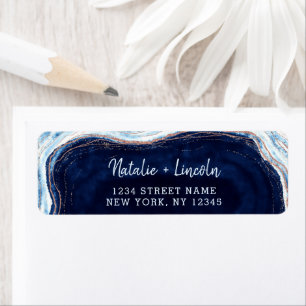 Étiquette Sapphire Blue Geode Slice Mariage Adresse de retou