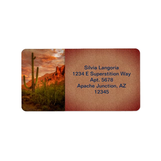 Étiquette Saquaro Cactus Superstition Coucher de soleil de m (Devant)