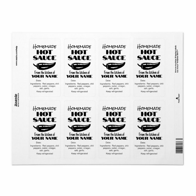 Étiquette Sauce chaude maison Personnalisée Black White Chil (Feuille entière)