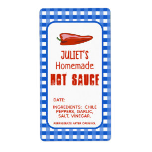 Étiquette Sauce chaude maison Votre nom Blue Checks Custom