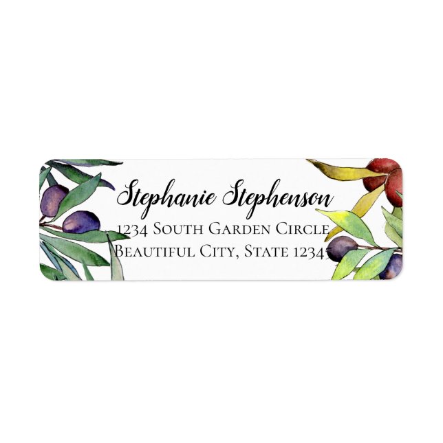 Étiquette Savoureux Olives Toscane Aquarelle Adresse de reto (Devant)
