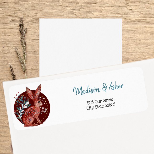 Étiquette Scandinave Whimsical Folk Art Lièvre Botanique (Créateur téléchargé)