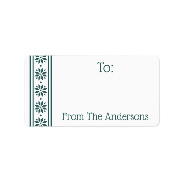 Étiquette Scandinavian star border green white to from gift (Devant)