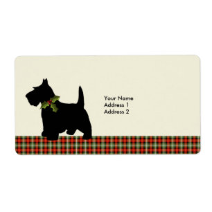 Étiquette Scottie Chien Scotch Plaid Christmas mignonne