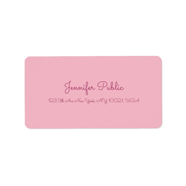 Étiquette Script à la main Texte élégant rose moderne Plain  (Devant)