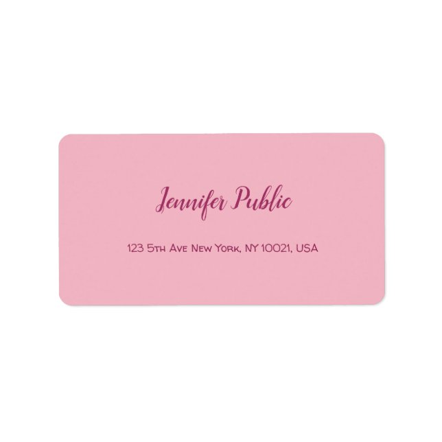 Étiquette Script à la main Texte élégant rose moderne Plain  (Devant)