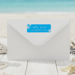 Étiquette Script Beach Starfish Blue Mariage Adresse de reto