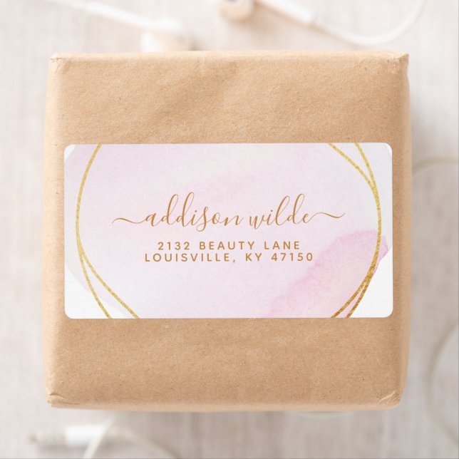 Étiquette Script Blush Pink Aquarelle Or Cercle Livraison (En situation)