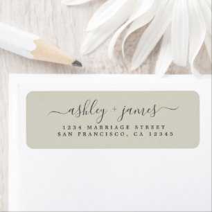 Étiquette Script chic Silver Green Mariage Adresse de retour