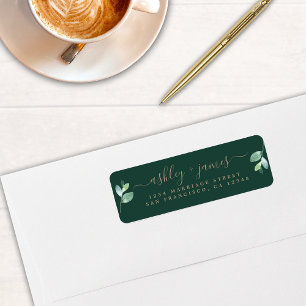 Étiquette Script chic Vert Foliage Mariage Retour Adresse L