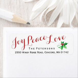 Étiquette Script de Noël Joie Paix Amour Holly Custom