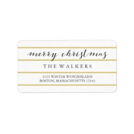 Étiquette Script Gold Wide Pinstripes Joyeux Noël