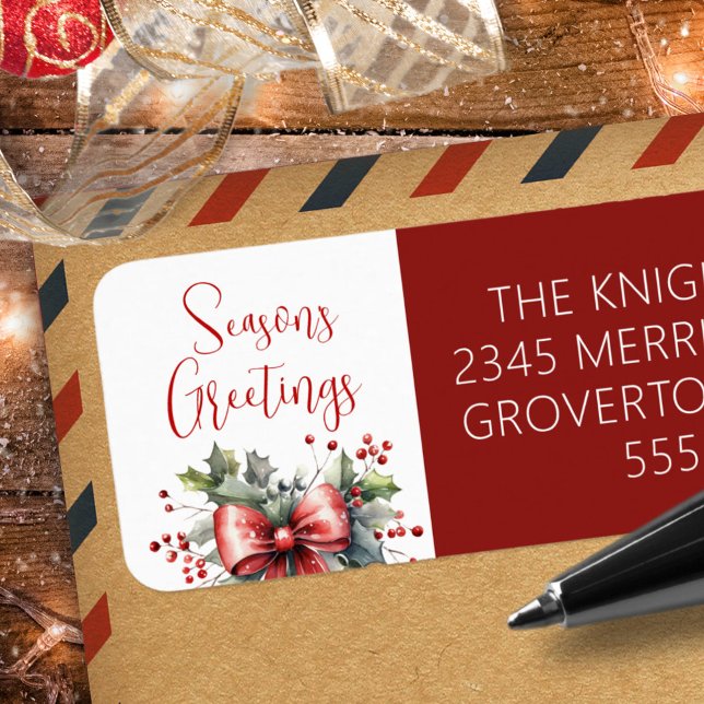 Étiquette Script Joyeuses Fêtes moderne Bow rouge (Créateur téléchargé)