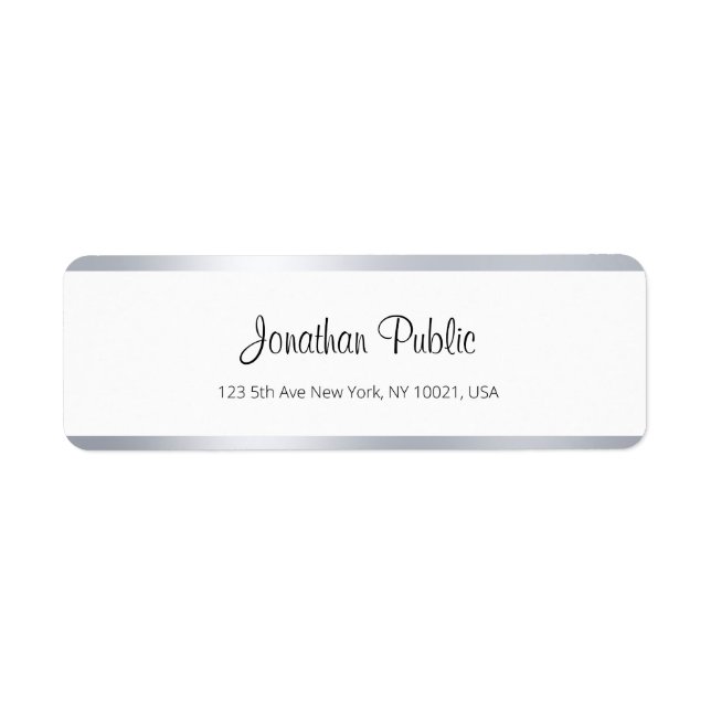 Étiquette Script manuscrit moderne Silver White Chic Simple (Devant)