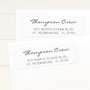 Étiquette Script moderne élégant Navy Blue Adresse de retour