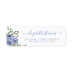 Étiquette Script Rose Fille Floral Dusty Blue Watercolor