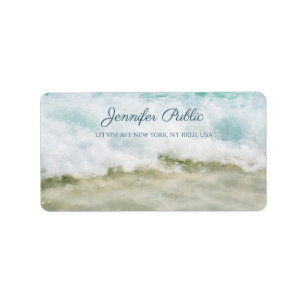 Étiquette Sea Waves Elegant Painting Oil Adresse manuscrite