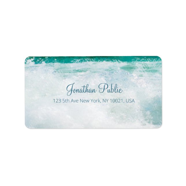 Étiquette Sea Waves Texte manuscrit Élégant Adresse moderne (Devant)