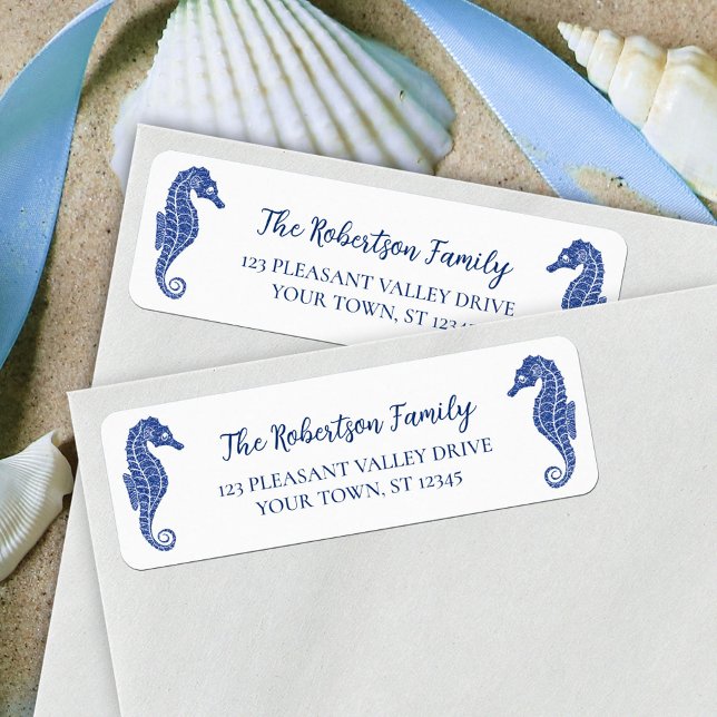 Étiquette Seahors de Noël Marine Parties scintillant Adresse (Créateur téléchargé)