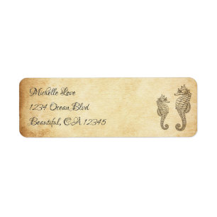 Étiquette Seahorses vintages Ocean Beach Adresse