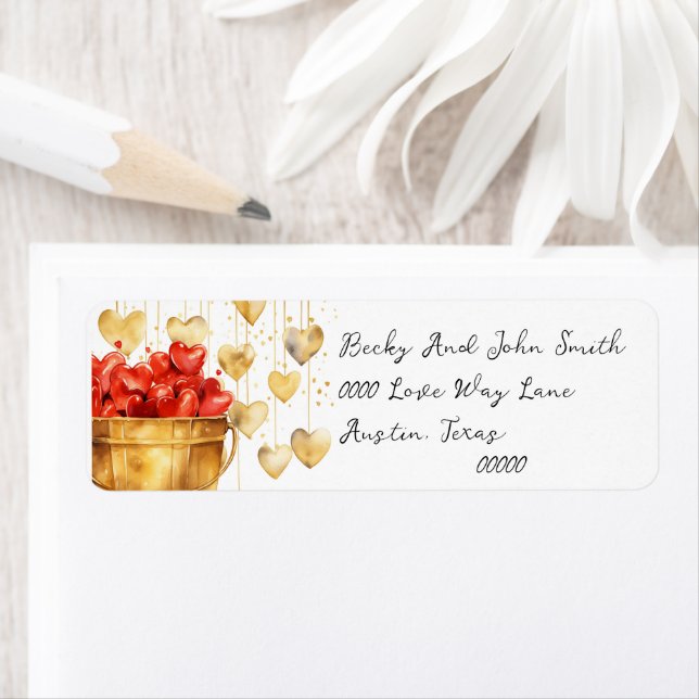 Étiquette Seau plein de Coeurs rouges et de Coeurs d'amour d (En situation)