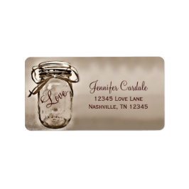 Étiquette Sepia Mason Jar Mariage Retourner l'adresse Étique