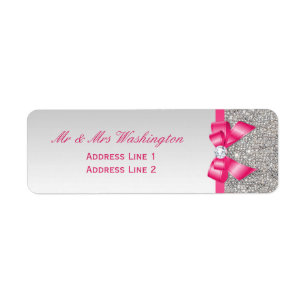Étiquette Séquences d'argent Faux Chaud Rose Bow et Diamant