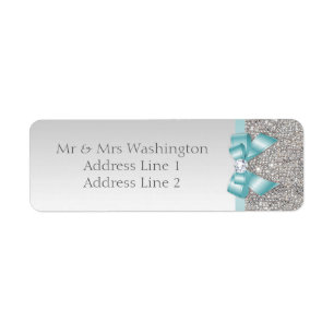 Étiquette Séquences d'argent Faux Turquoise Bleu Bow et Diam