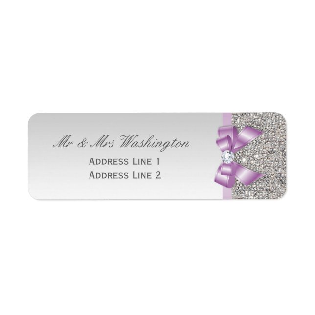 Étiquette Séquins d'argent Faux Lilac Bow et Diamant (Devant)