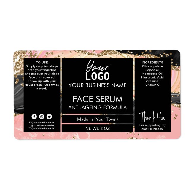 Étiquette Sérum D'Huile Noir Et Rose De Visage (Devant)