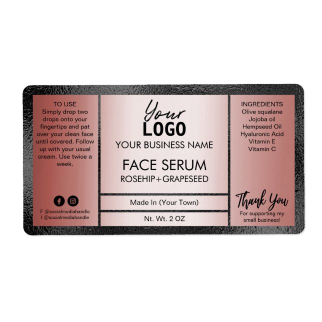 Étiquette Sérum d'huile rose Gold et Black Shine Effet (Devant)