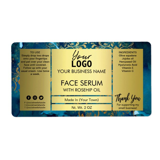 Étiquette Sérum D'Or Et De Face Bleue (Devant)