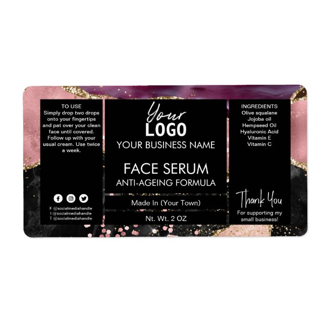 Étiquette Sérum rose Or Agate Face Et Huile De Cheveux (Devant)